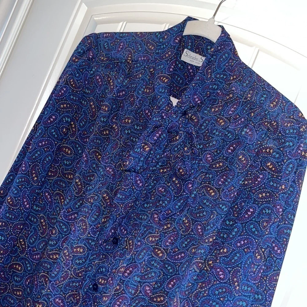 Vintage purple Paisley midi/maxi long sleeve button dress with tie sz L 12 boho